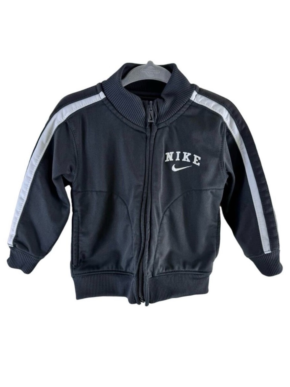 Nike Gray White Full Zip Lightweight Sweatshirt Pockets Logo Size 12 Months